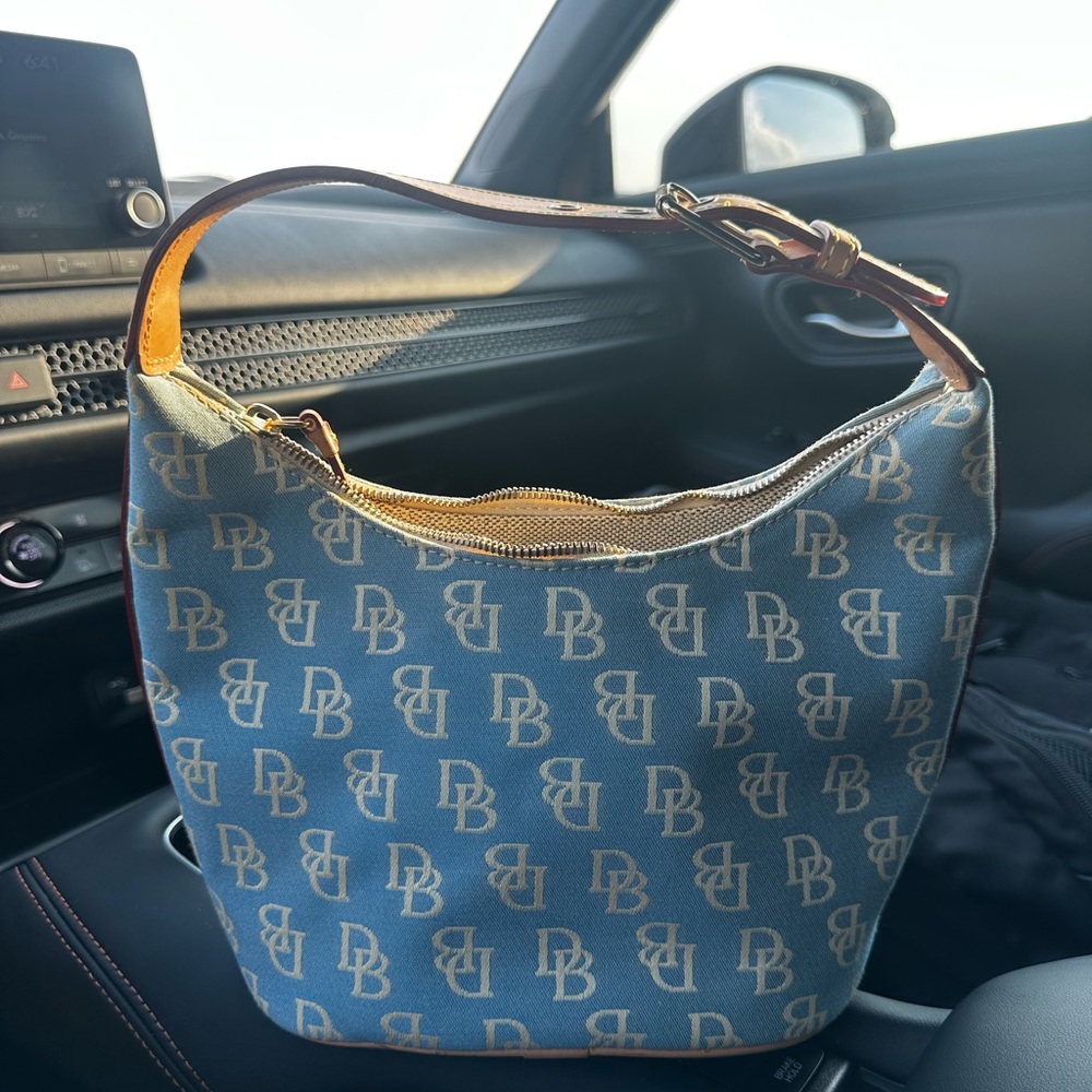 Dooney & Bourke Blue and Brown Logo Pouch - Picture 2 of 3